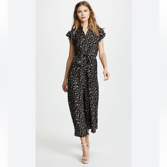 REBECCA TAYLOR Vine Silk Jumpsuit in Black